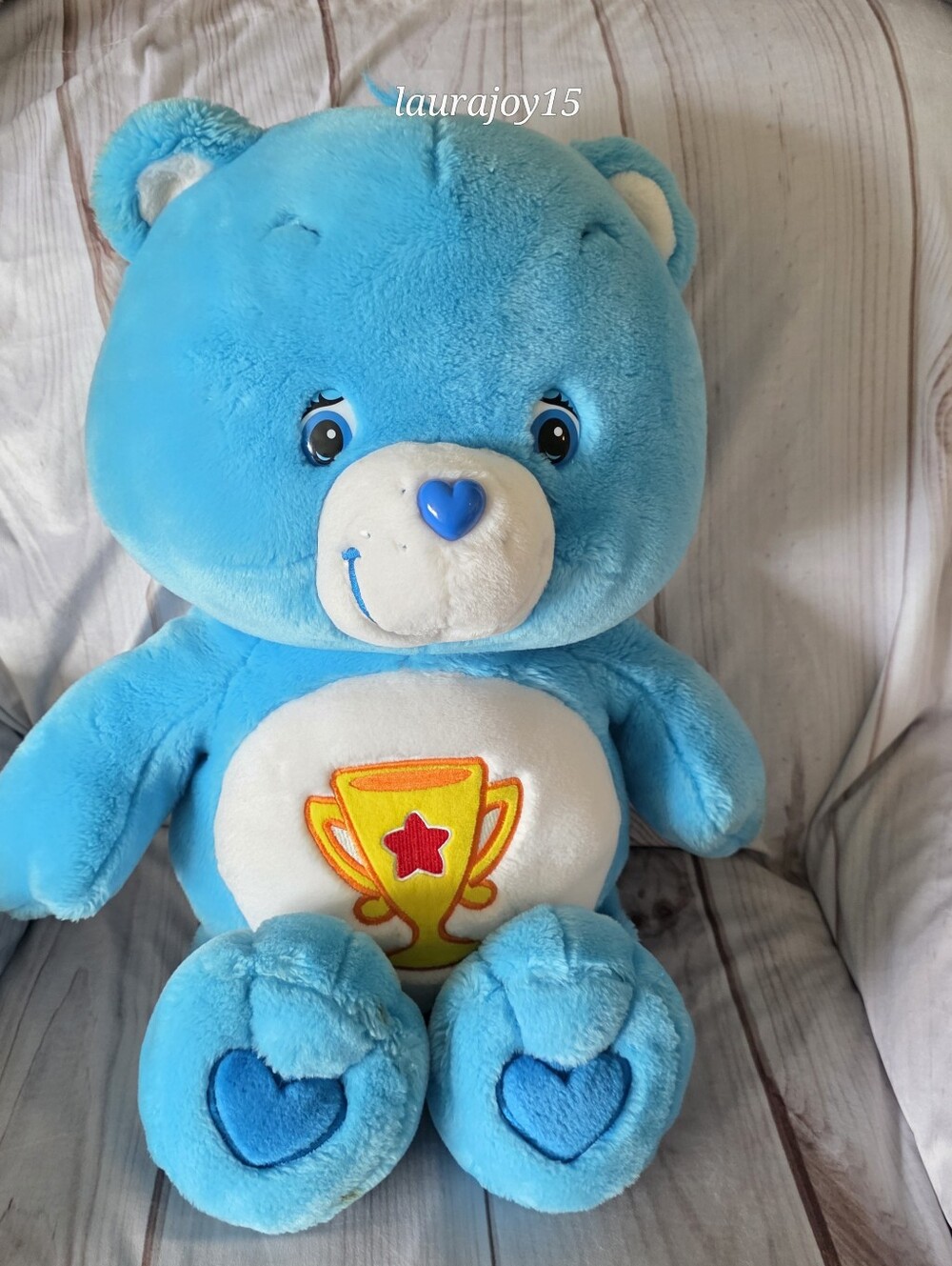 Vintage Jumbo Care Bears Champ Plush Stuffed Toy Blue 26 Inch 2002
